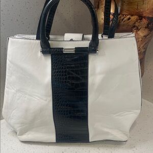 Nine West Black and White Croc-Embossed Tote